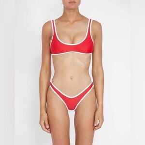 IT’S NOW COOL 90s Duo Set Red White Contrast Crop Top High Cut Bottom Bikini S/M